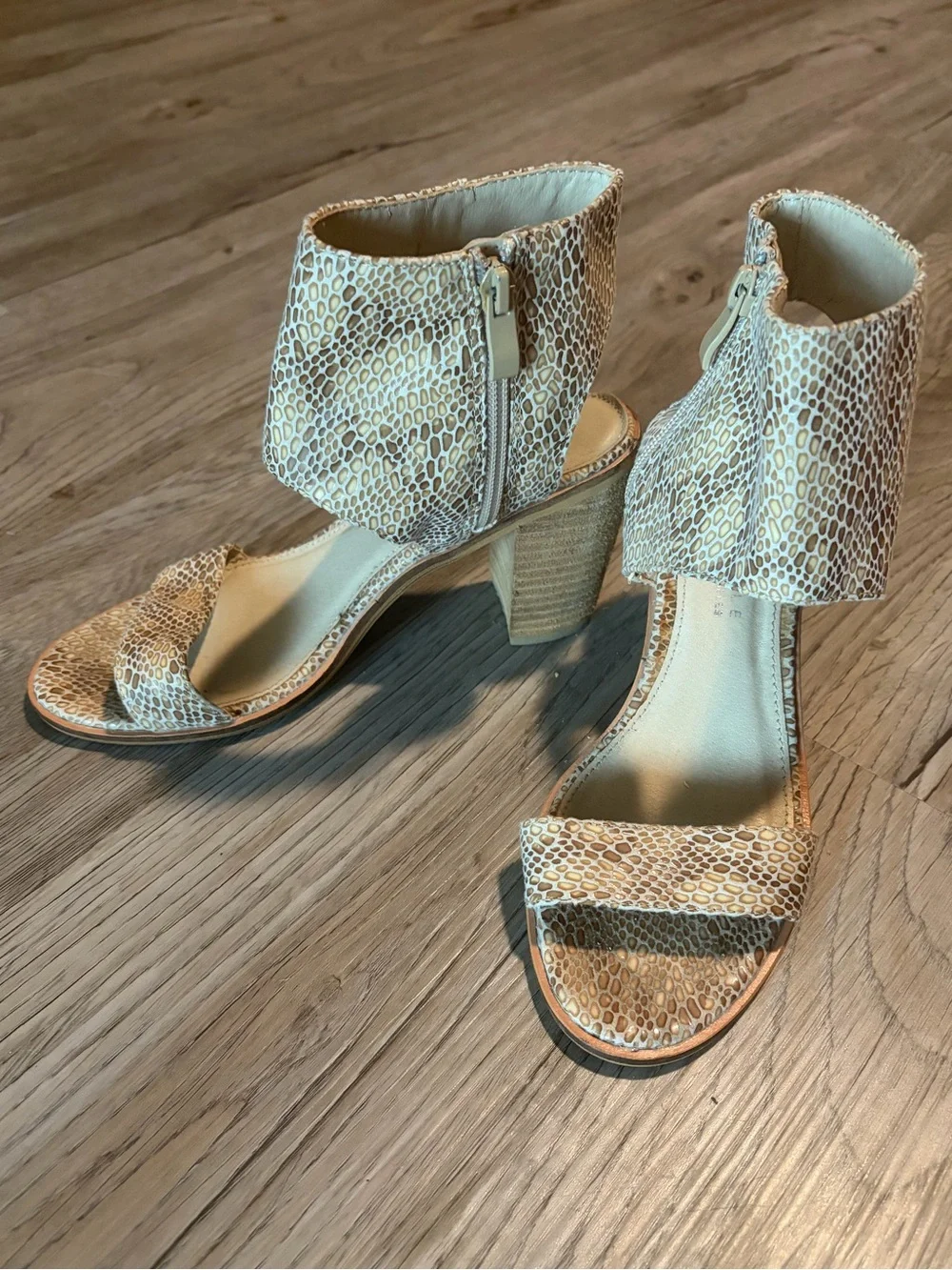 Very Volatile Snake-Print Ankle Cuff Heels